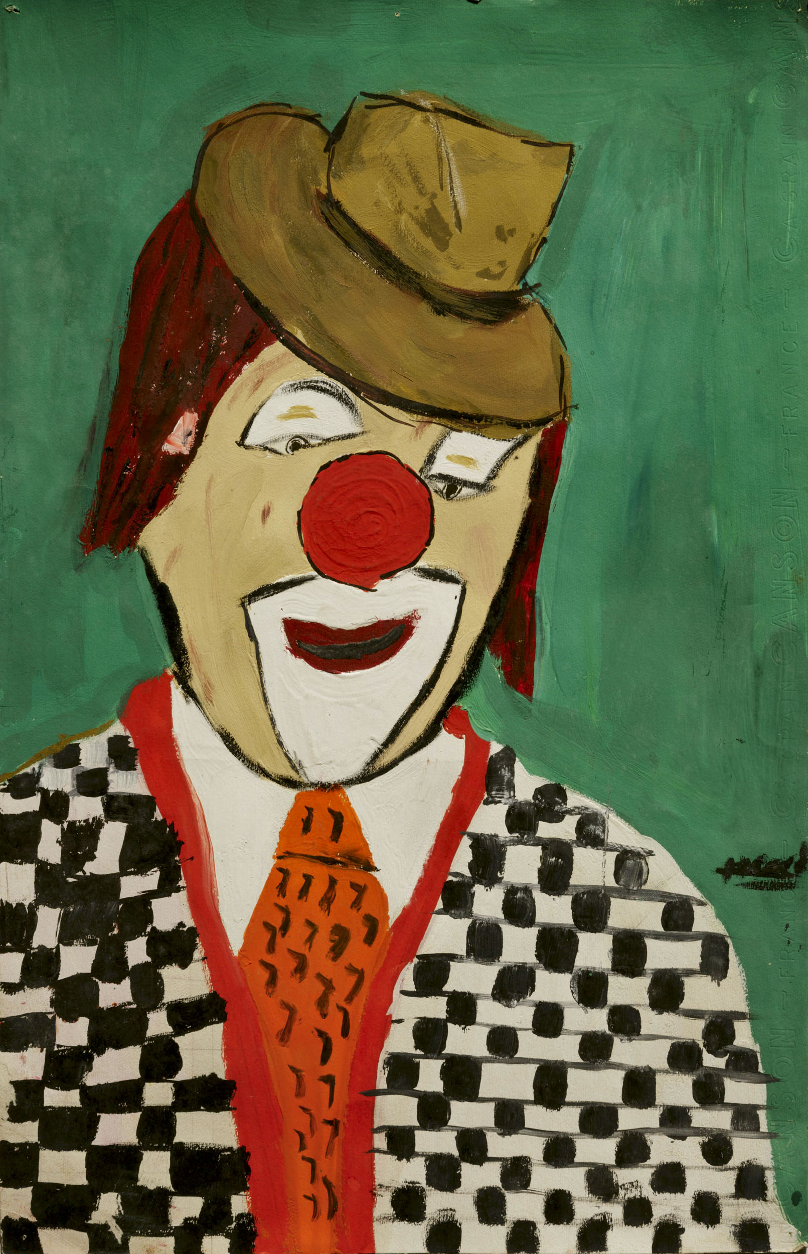 Portrait d'un clown. Peinture à la gouache réalisée sur papier Canson à Paris 1973, j'ai 9 ans.