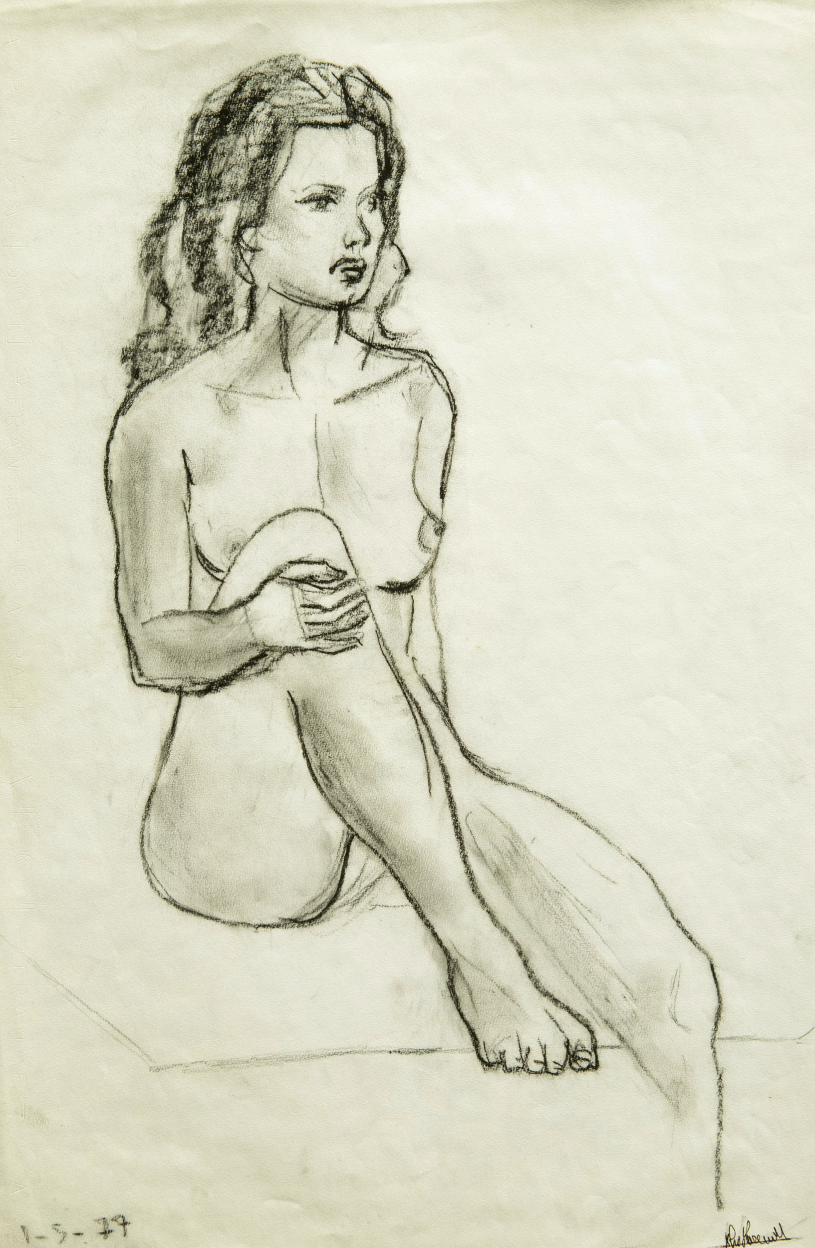 Nu artistique au fusain sur papier Canson réalisé lors de cours de modèle vivant, Paris 1977, j'ai 13 ans.